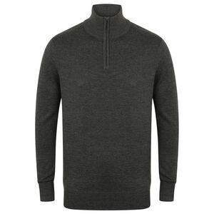 Henbury Mens 1/4 Zip Long Sleeve Sweater / Gray Marl
